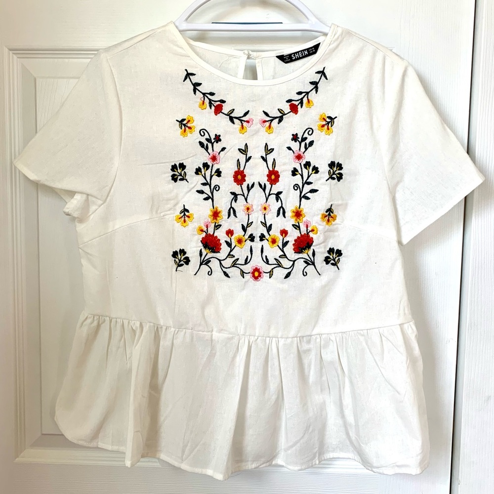 Shein White and Floral Blouse